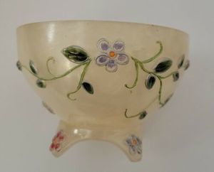 Acrylic Trinket Bowl - Pearl With Metal Flower Detail
